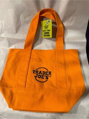 Trader Joe's Bright Orange Canvas Tote with Black Logo NWT
